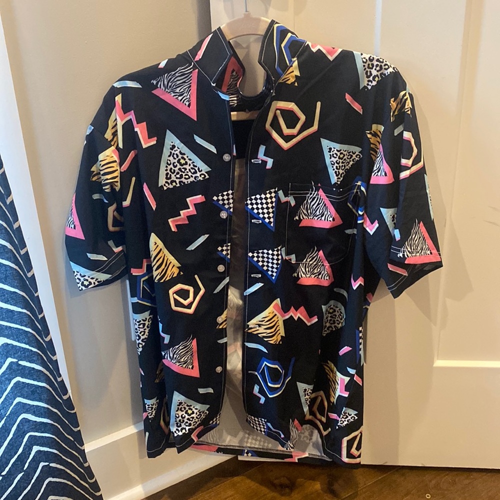 colorful neon short sleeve button up